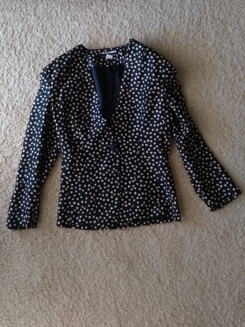 Vintage Saks Fifth Avenue The Works Black and Beige Silk Polka Dot Blazer Size 6